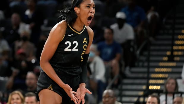 A’ja Wilson screaming in celebration